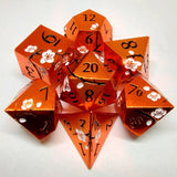 Plum Blossom Dice Kit - Orange in a Metal Box